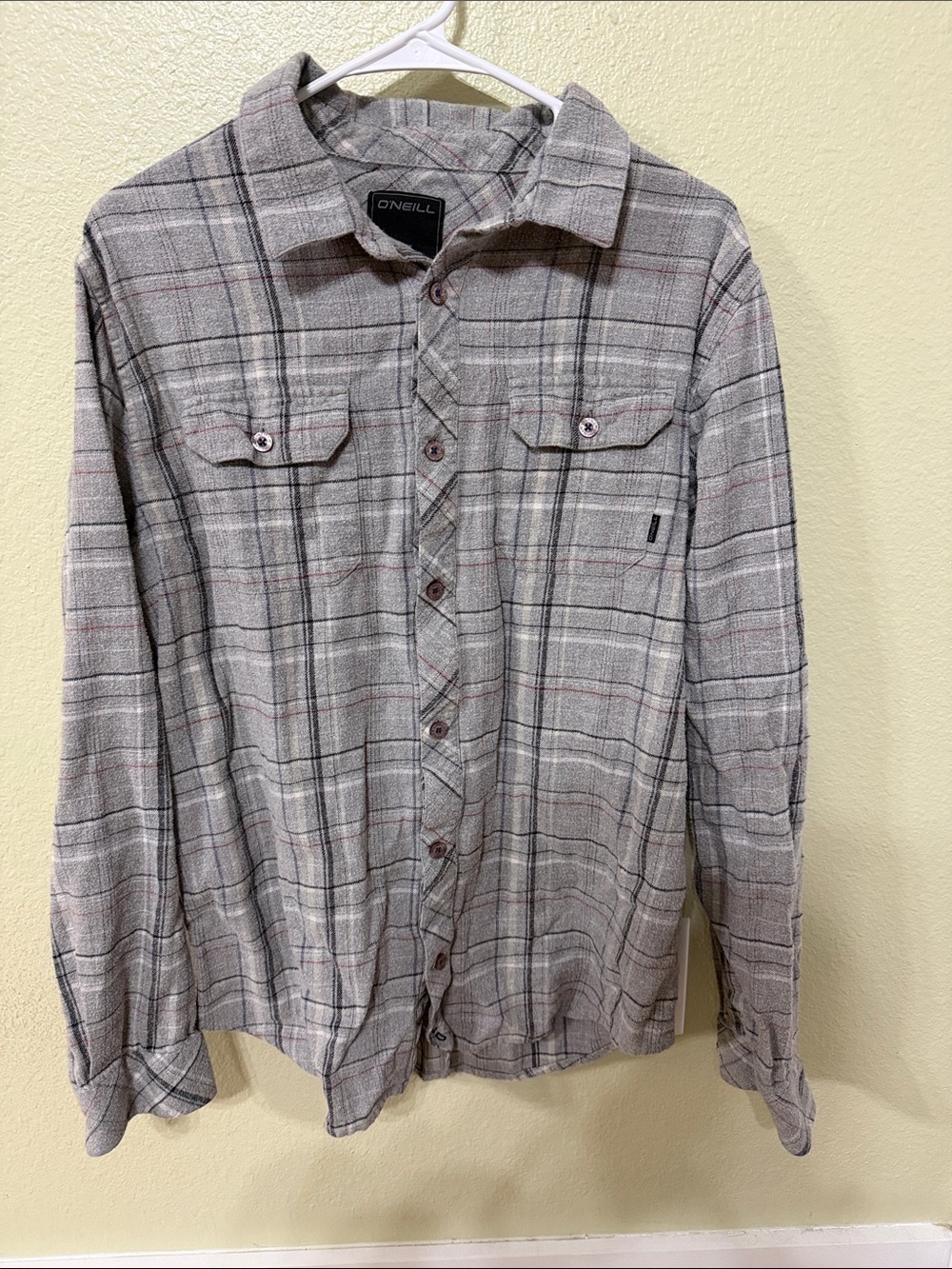 O'Neill Men's Light Gray Plaid Button-Down Shirt